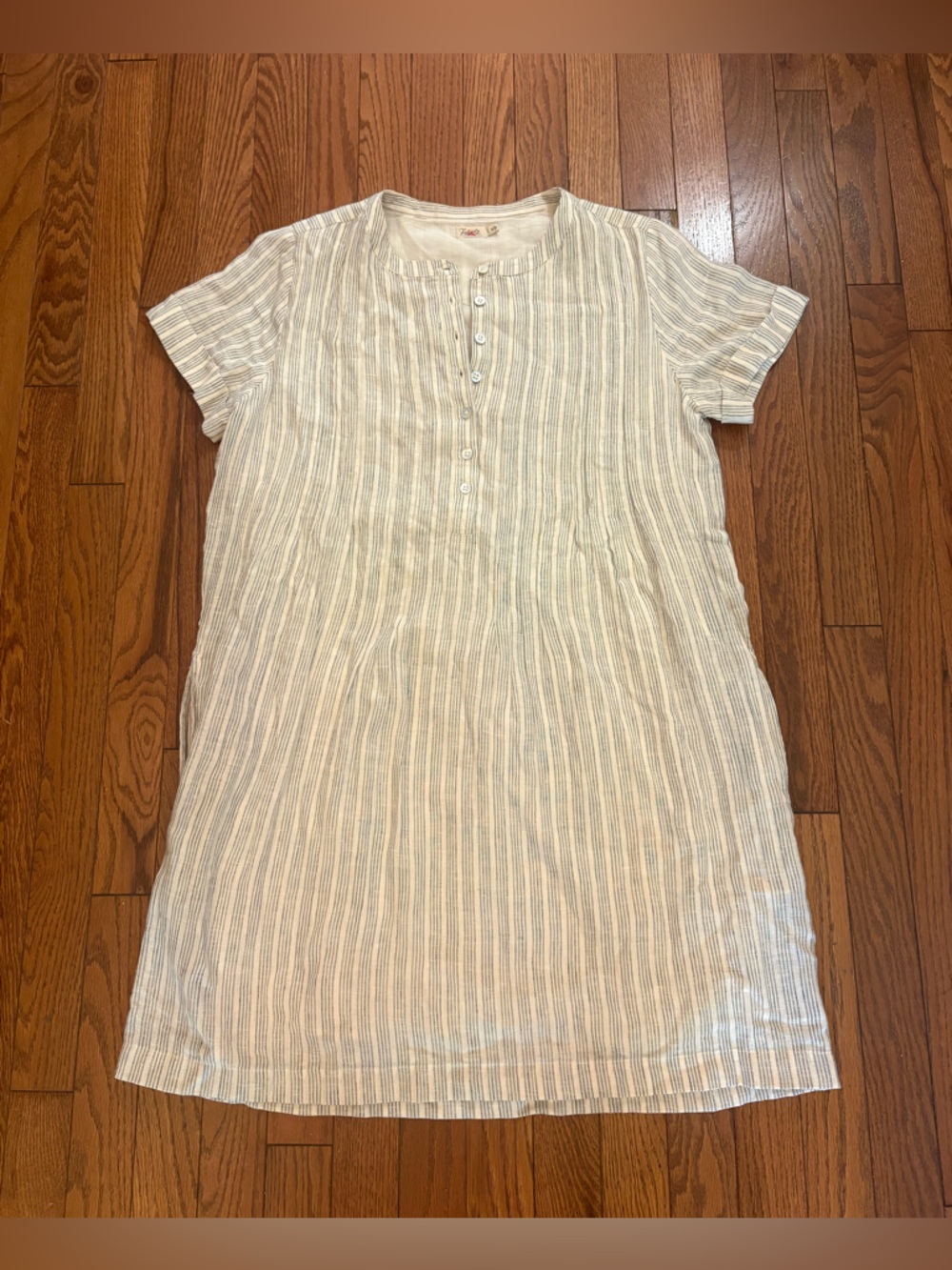 Faherty Linen Cream and Navy Striped Dress